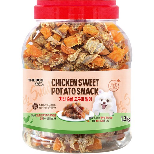 더독 강아지 간식 하드타입 통 져키, 혼합맛(치킨/고구마), 1.3kg, 1개