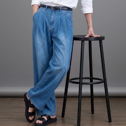 스댕클럽 남성용 아이스 리오셀 투핀턱 스판 밴딩 워싱 와이드 청바지 SKD5052