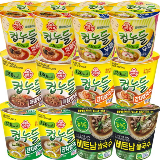 오뚜기 인기 컵누들세트 컵누들 6종 12개입(매콤한맛2 + 우동맛2 + 베트남쌀국수2 + 잔치쌀국수2 + 매콤찜닭2 + 김치쌀국수2)