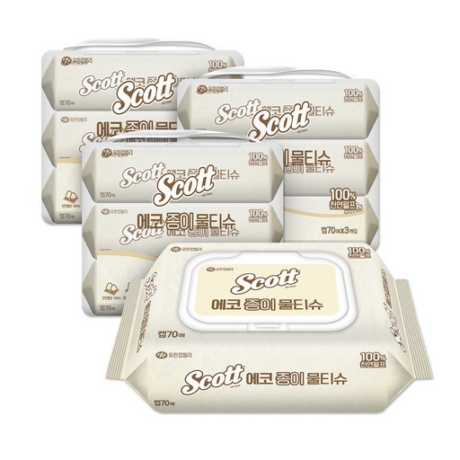 [내일도착] 스카트 에코 종이물티슈 캡 70매 3Px3팩 총 9팩, 70매, 9개, 38g
