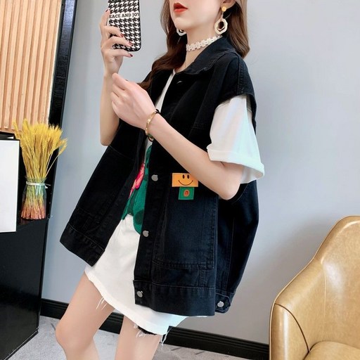 여성용 데님 조끼 빈티지 루즈핏 카고 데님 베스트 여자 빅사이즈 캐주얼 청자켓 베스트 ymy